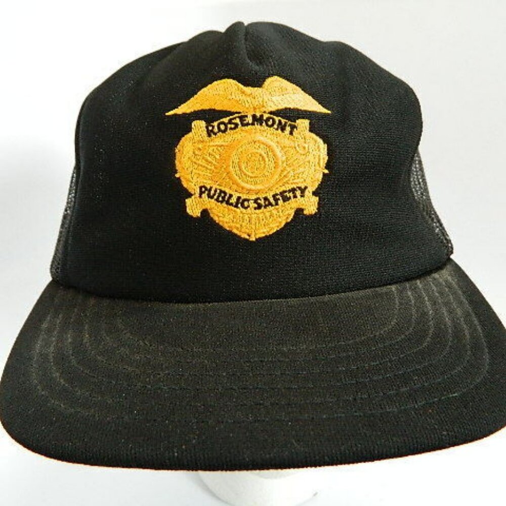 Vintage Rosemont Public Safety Adjustable Blue Baseball Hat Union Made in USA by